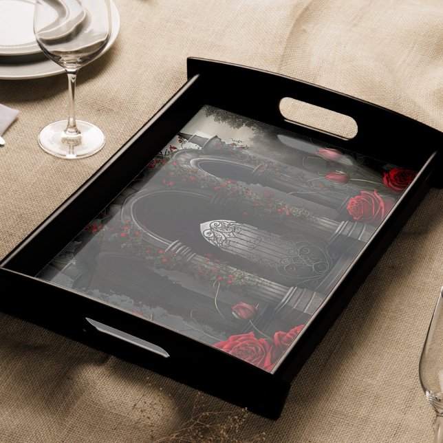 Papel De Seda Cemitério gótico Gazebo com Rosas vermelhas à noit (Criador carregado)