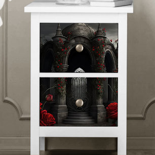 Papel De Seda Cemitério gótico Gazebo com Rosas vermelhas à noit