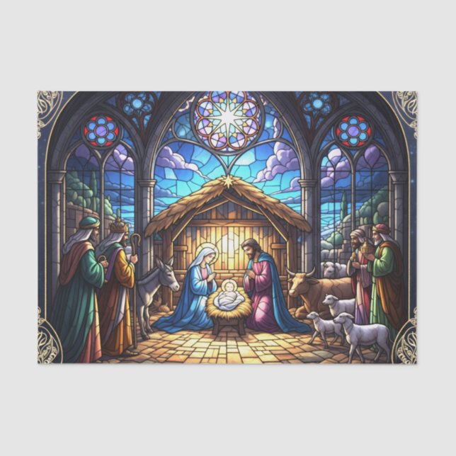 Papel De Seda Cena 2 da Natividade do Vidro Arrefecido (Frente )