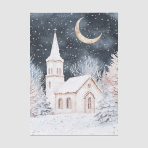 Papel De Seda Cena adorável de inverno de uma igreja ao luar