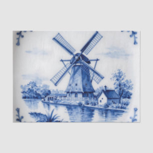 Papel De Seda Cena Clássica do Moinho de Vento no Canal em Azul