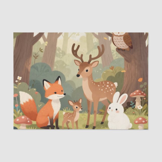Papel De Seda Cena da Floresta Encantada para Berçário com Anima (Frente )