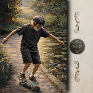 Papel De Seda Cena de Alegria de Skate de Homem Idoso Decoupage