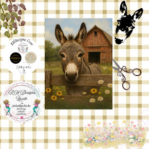 Papel De Seda Cena de Fazenda com Burro Rústico em Decoupage