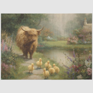Papel De Seda Cena de Fazenda de Disco Highland e Ducklings Pond