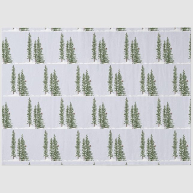 Papel De Seda Cena de floresta com neve de inverno com Cardeal (Frente )