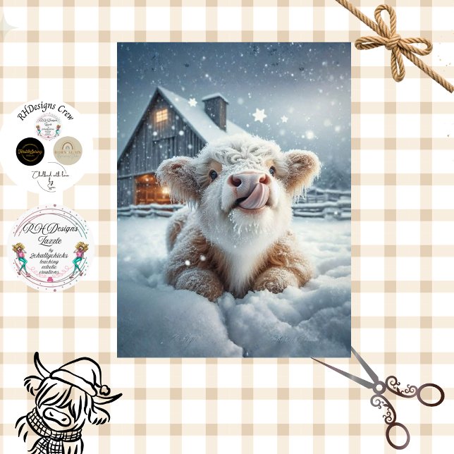 Papel De Seda Cena de Inverno com Bezerro das Terras Altas Capri (Criador carregado)