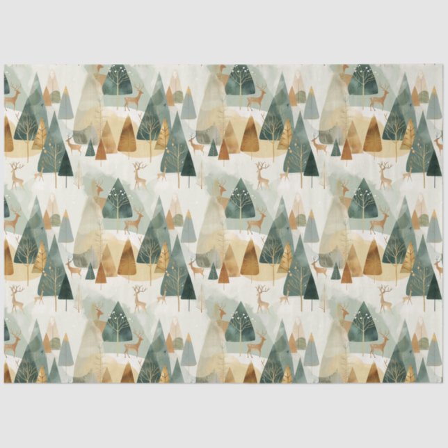 Papel De Seda Cena de inverno com veado (Frente )