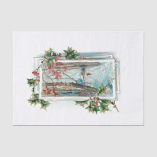 Papel De Seda Cena de Inverno de Vintage pacífica com Holly