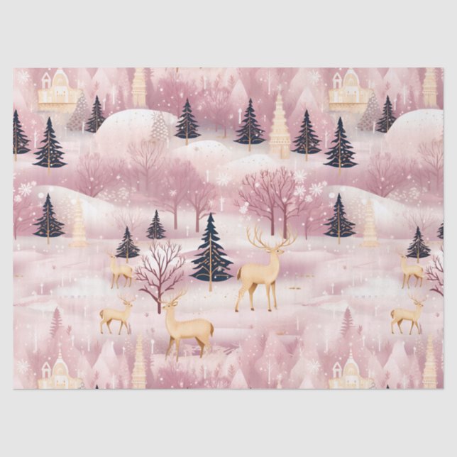 Papel De Seda Cena de Inverno Rosa Caprichosa (1) (Frente )