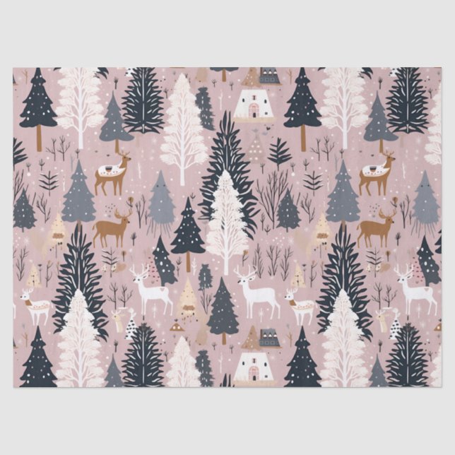 Papel De Seda Cena de Inverno Rosa Caprichosa (3) (Frente )