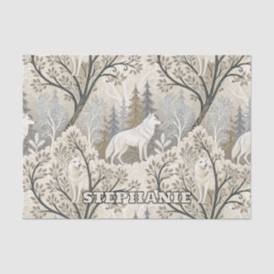 Papel De Seda Cena de inverno Tranquila com Lobos Brancos