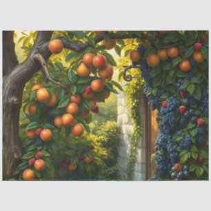 Papel De Seda Cena De Jardim Lush Com Maçãs E Uvas De Ripe