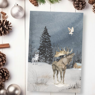 Papel De Seda Cena de lobo de alce de aquarela de paisagem de in