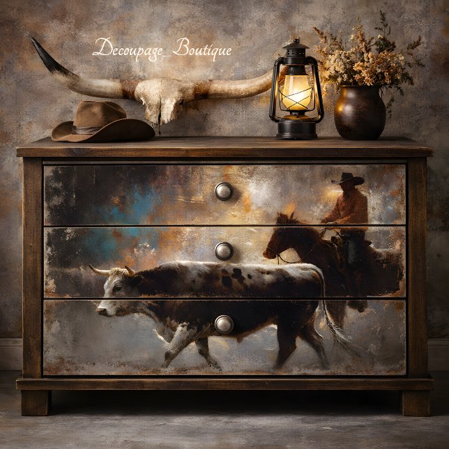 Papel De Seda Cena de Manada Decoupage (Cattle Drive Decoupage Tissue Paper Mockup)