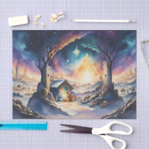 Papel De Seda Cena de Natividade de Pintura em Água