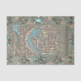 Papel De Seda Cena de Natividade de Turquesas de Prata Antica