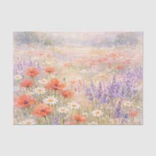 Papel De Seda Cena de Prado de Flores Silvestres em Aquarela