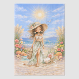 Papel De Seda Cena de Praia Feminina em Estilo Boho Fofo Decoupa