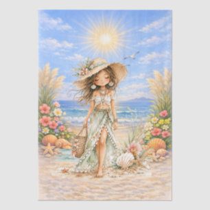 Papel De Seda Cena de Praia Feminina em Estilo Boho Fofo Decoupa
