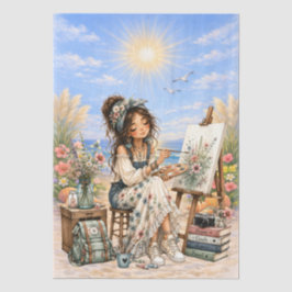 Papel De Seda Cena de Praia Feminina em Estilo Boho Fofo Decoupa