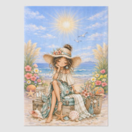 Papel De Seda Cena de Praia Feminina em Estilo Boho Fofo Decoupa