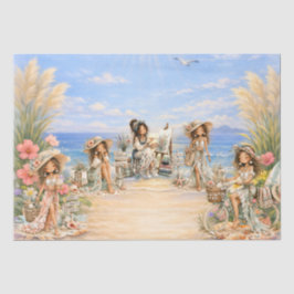 Papel De Seda Cena de Praia Feminina em Estilo Boho Fofo Decoupa
