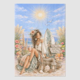 Papel De Seda Cena de Praia Feminina em Estilo Boho Fofo Decoupa