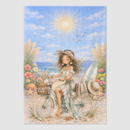 Papel De Seda Cena de Praia Feminina em Estilo Boho Fofo para De