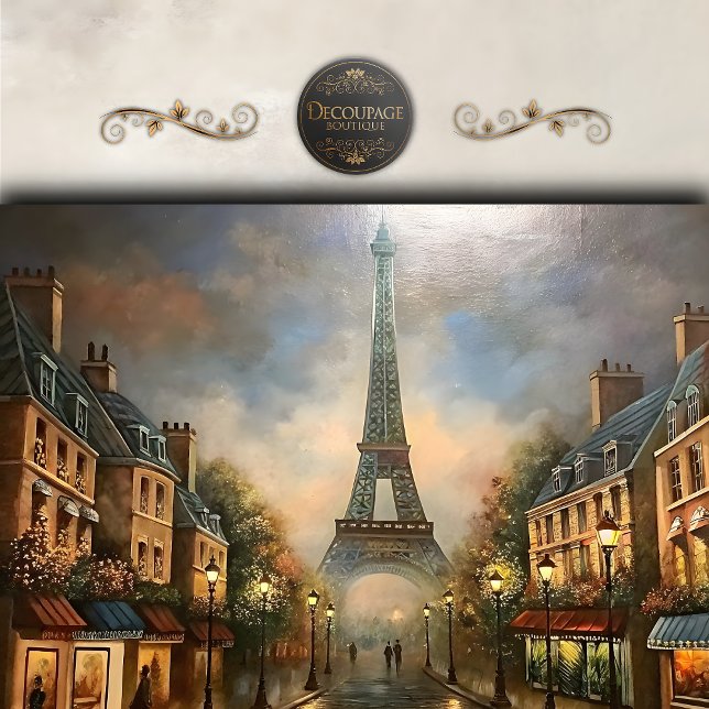 Papel De Seda Cena de Rua da Torre Eiffel de Paris em Decoupage (Paris Eiffel Tower Street Scene Decoupage Tissue Paper)