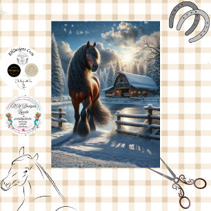 Papel De Seda Cena majestosa de cavalo no inverno nevado