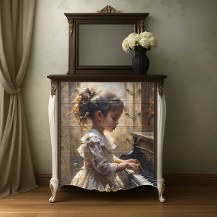 Papel De Seda Cena Musical de Piano Vintage Romântico de Garota 