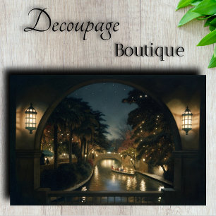 Papel De Seda Cena Noturna Romântica do Canal Decoupage