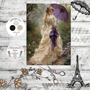 Papel De Seda Cena Romântica de Mulher Vitoriana com Guarda-Sol