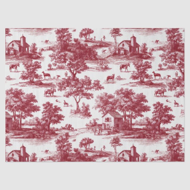 Papel De Seda Cena Rústica em Toile Vermelho (6) (Frente )