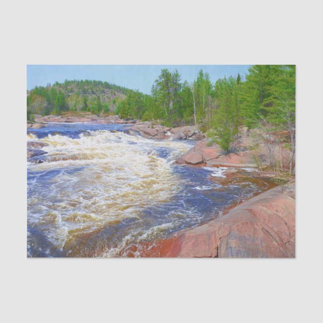 Papel De Seda Cenário de Cachoeira Belas Árvores Verdes Paisagem (Frente )