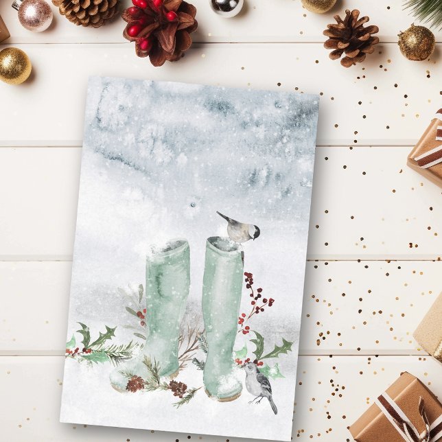 Papel De Seda Cenário de Inverno Aquarela Pássaros Botas  (Criador carregado)