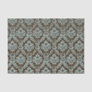 Papel De Seda Cerceta afligida do damasco em Brown floral