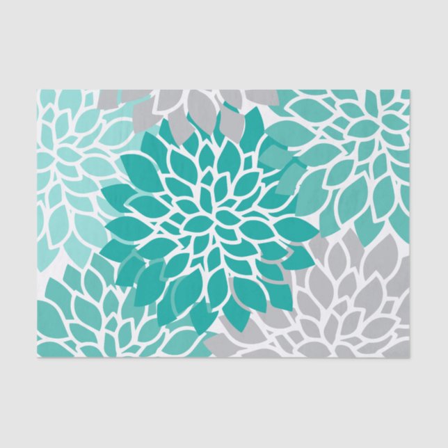 Papel De Seda Cerceta moderna e cinzas florais (Frente )