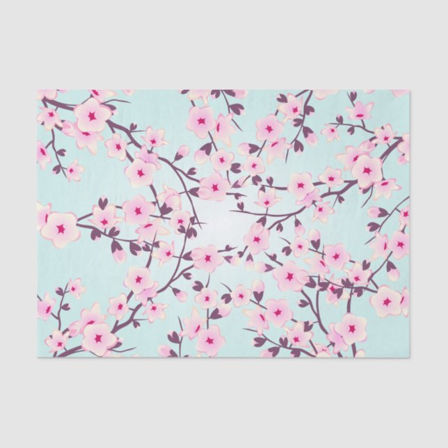 Papel De Seda Cereja Floral Brilhante Turquesa Rosa (Frente )
