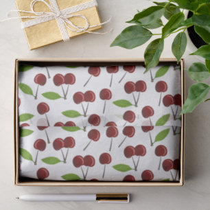 Papel De Seda Cereja Vermelha, Padrão De Cerejas, Folhas, Fruta