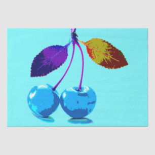 Papel De Seda Cerejas azuis-claras vibrantes
