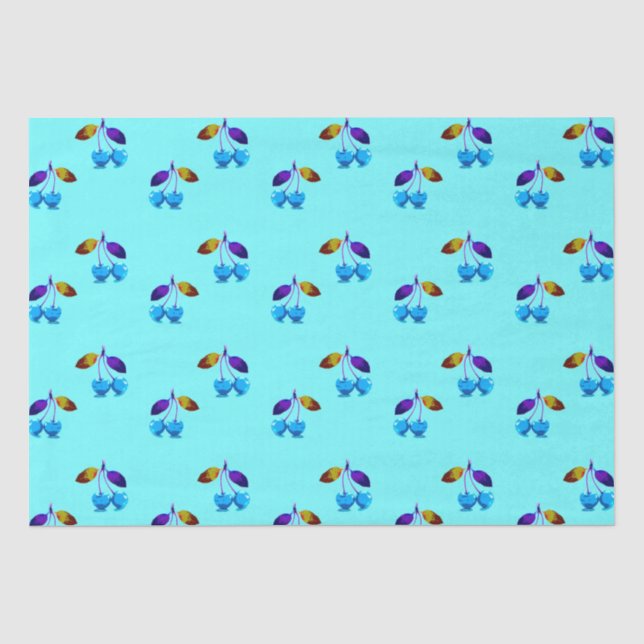 Papel De Seda Cerejas azuis-claras vibrantes (Frente )