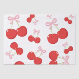 Papel De Seda Cerejas com Coquete Laço Rosa