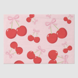 Papel De Seda Cerejas com Coquete Laço Rosa