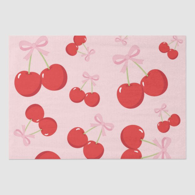 Papel De Seda Cerejas com Coquete Laço Rosa (Frente )