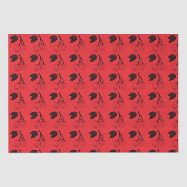 Papel De Seda Cerejas Negras em Vermelho (Frente )