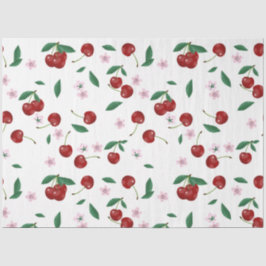 Papel De Seda Cerejas Vermelhas Botânicas Verde & Blossomas