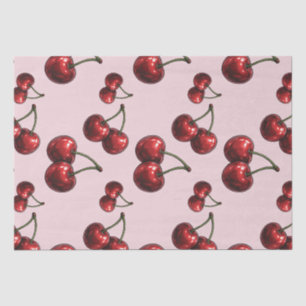 Papel De Seda Cerejas Vermelhas Brilhantes Festa Glam Retro Rosa