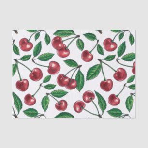 Papel De Seda Cerejas vermelhas em branco